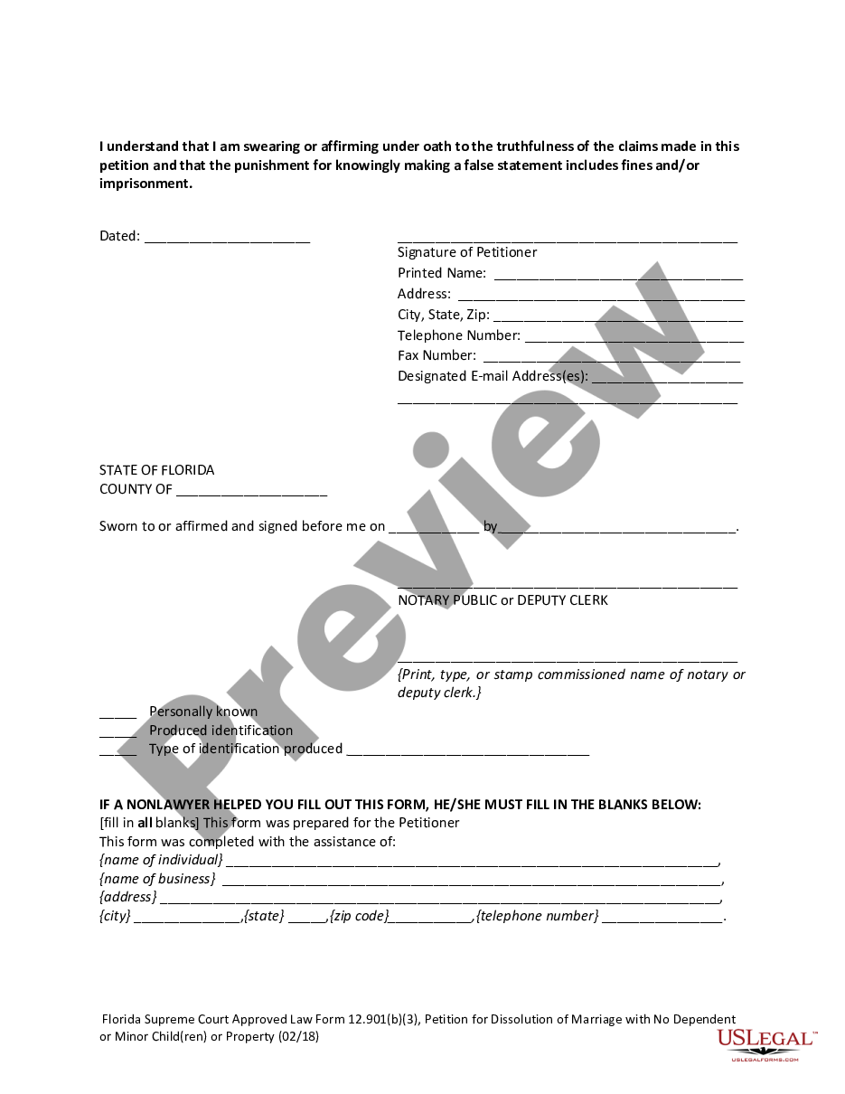page 6 Petition for Dissolution of Marriage with No Dependent or Minor Children or Property preview
