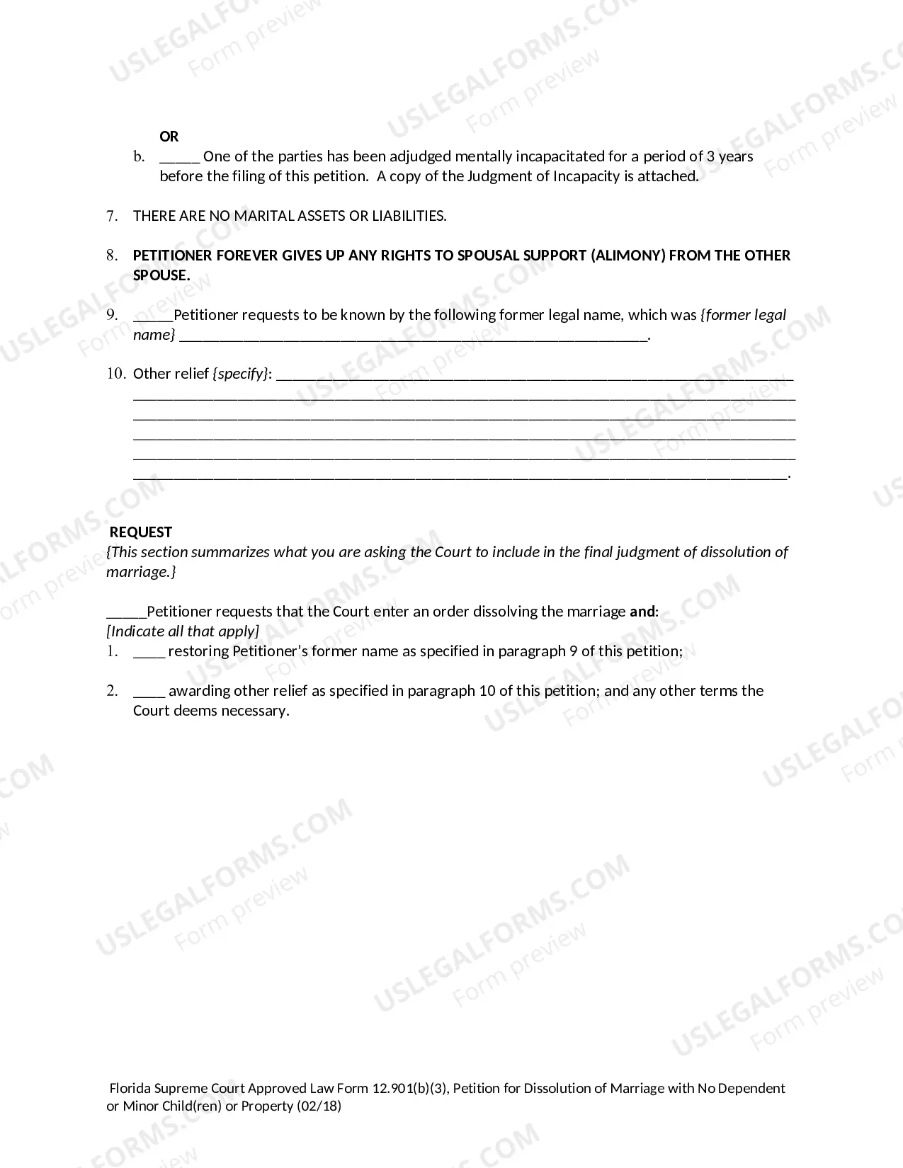 Preview Petition for Dissolution of Marriage with No Dependent or Minor Children or Property