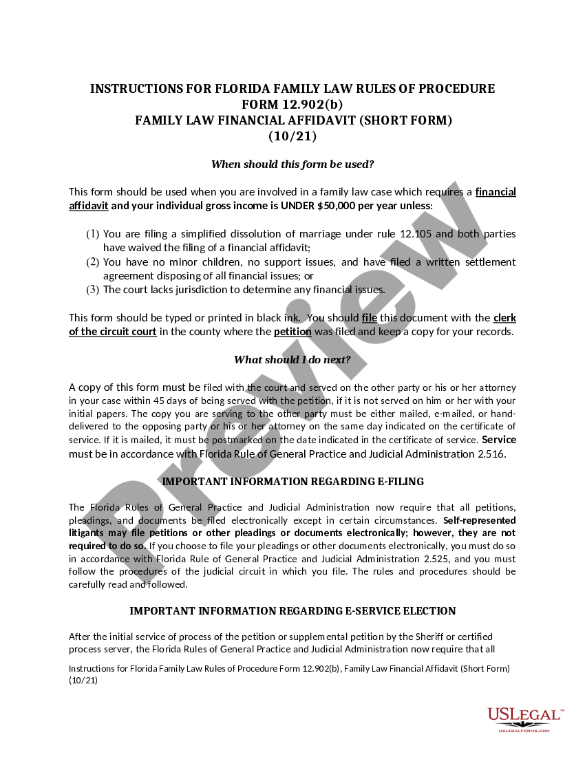 Florida Family Law Financial Affidavit Short Form Florida Financial