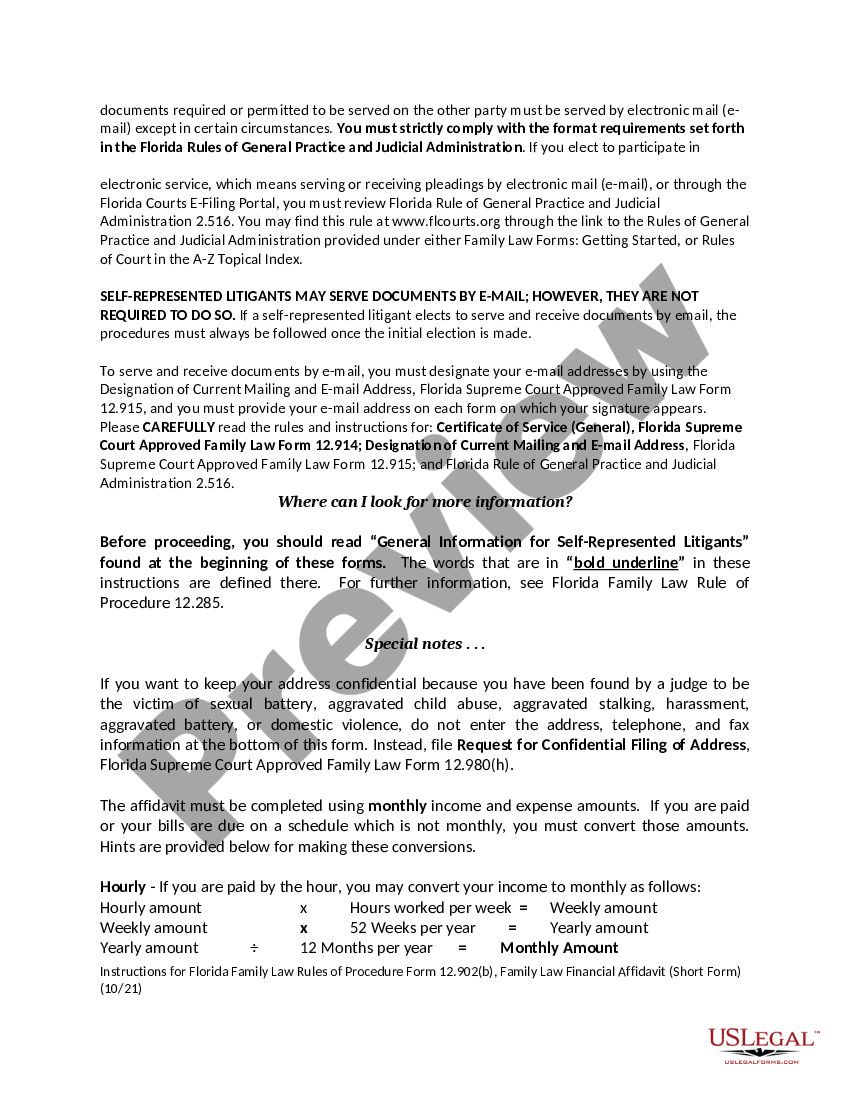 Florida Family Law Financial Affidavit Short Form Florida Financial