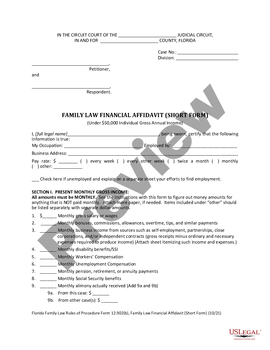 page 3 Family Law Financial Affidavit - Short Form preview