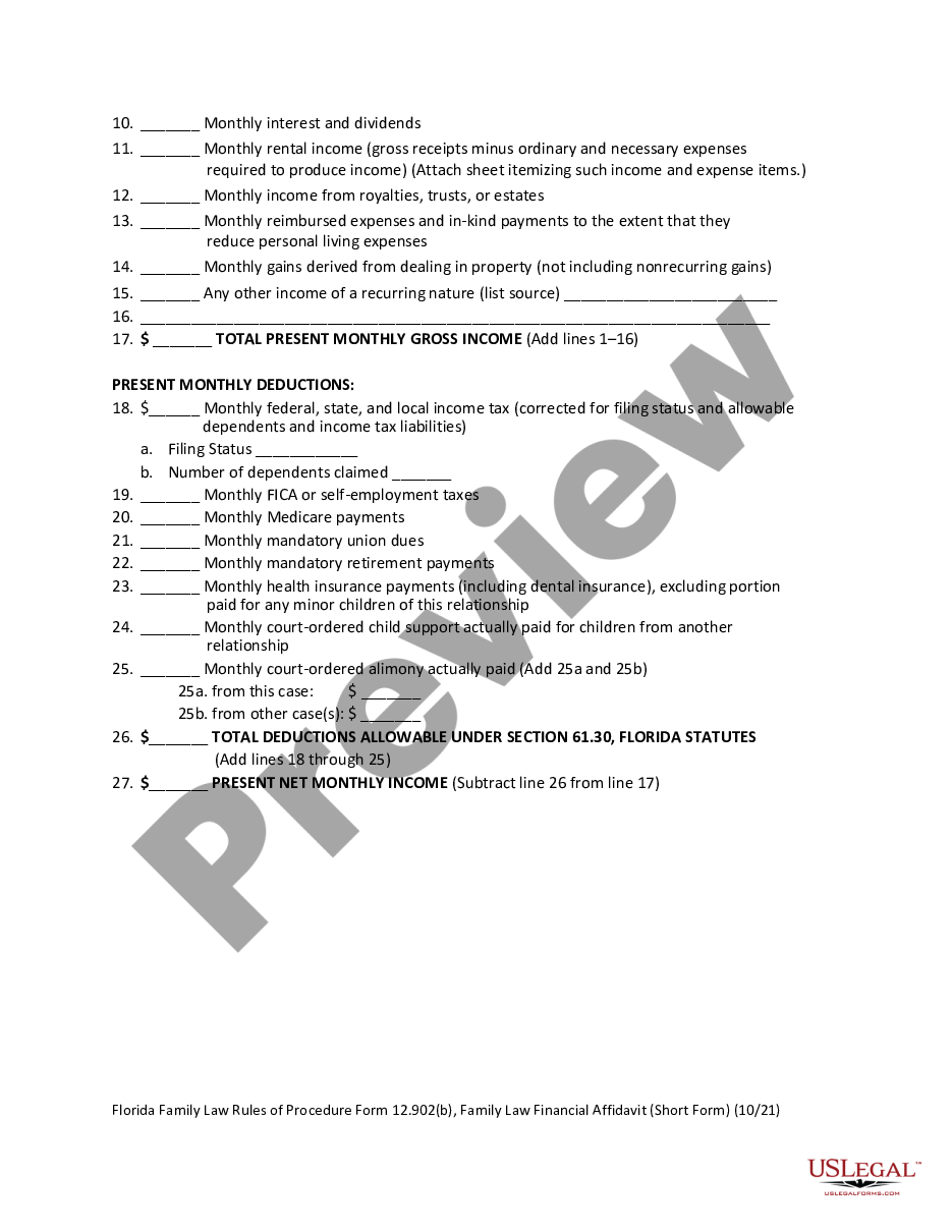 page 4 Family Law Financial Affidavit - Short Form preview