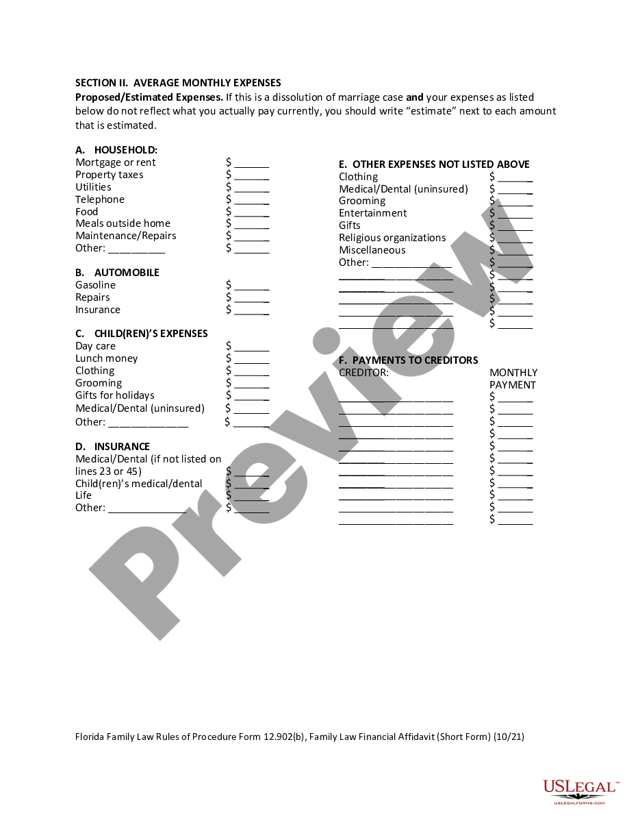 page 5 Family Law Financial Affidavit - Short Form preview
