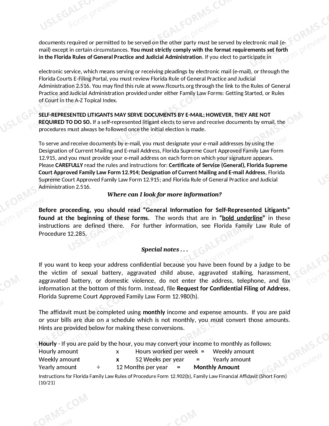 Preview Family Law Financial Affidavit - Short Form