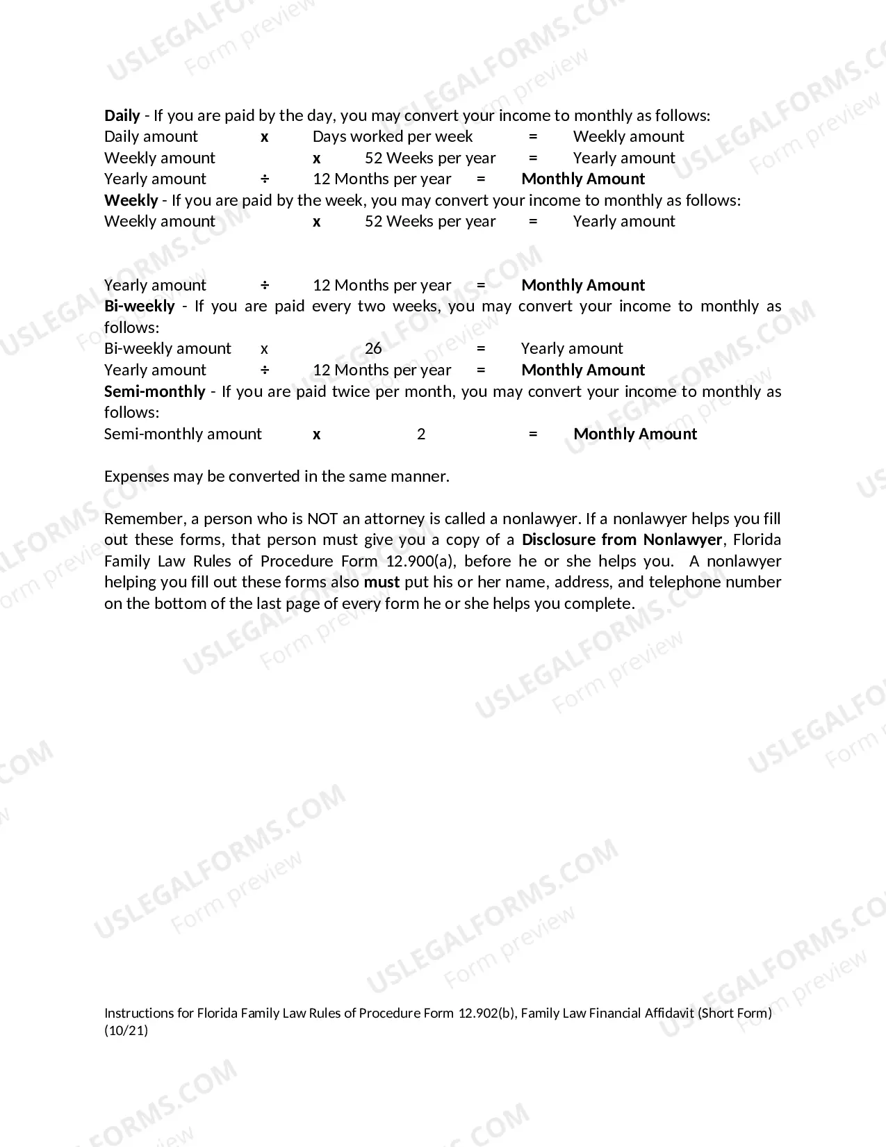 Preview Family Law Financial Affidavit - Short Form