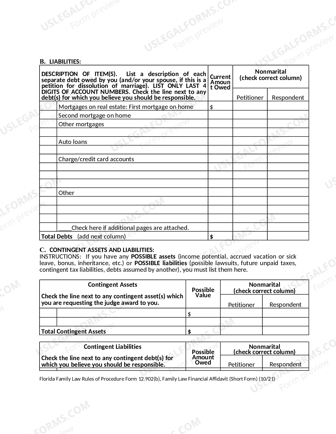 Preview Family Law Financial Affidavit - Short Form