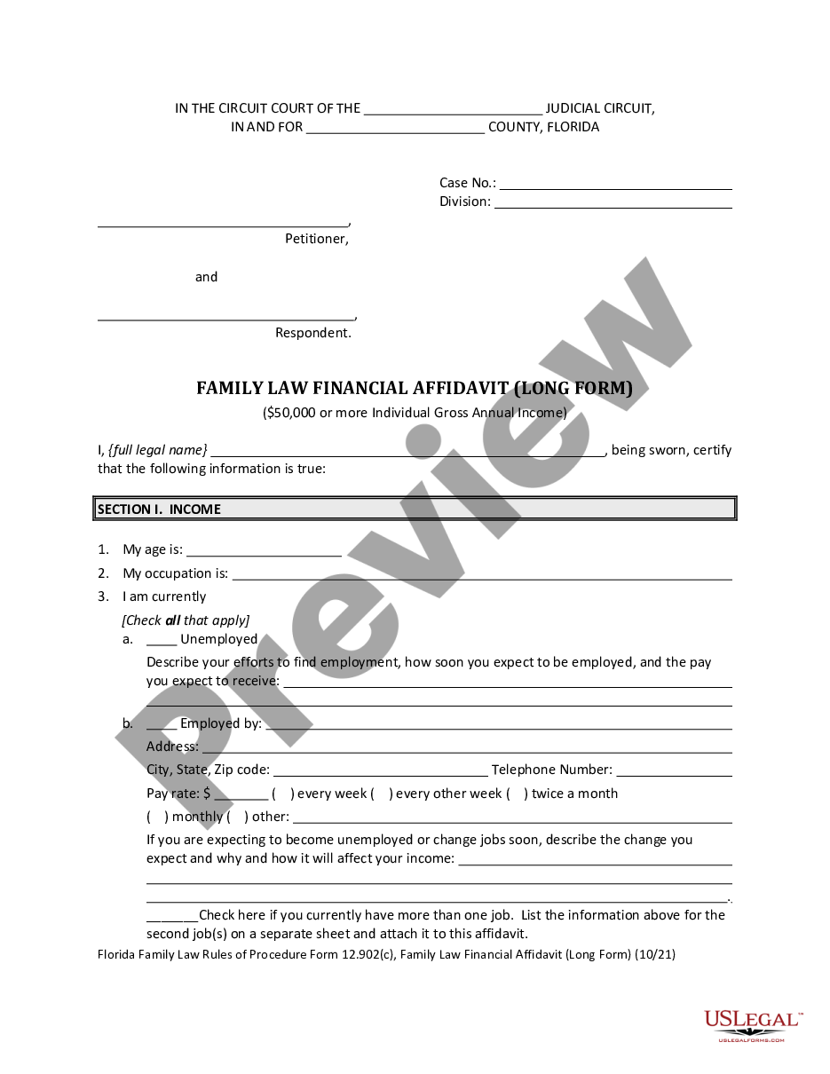form Family Law Financial Affidavit preview