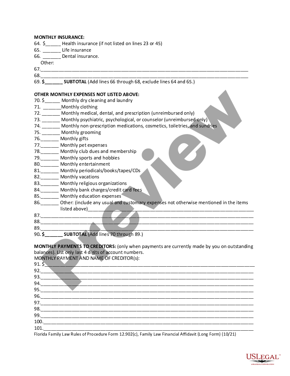 page 7 Family Law Financial Affidavit preview