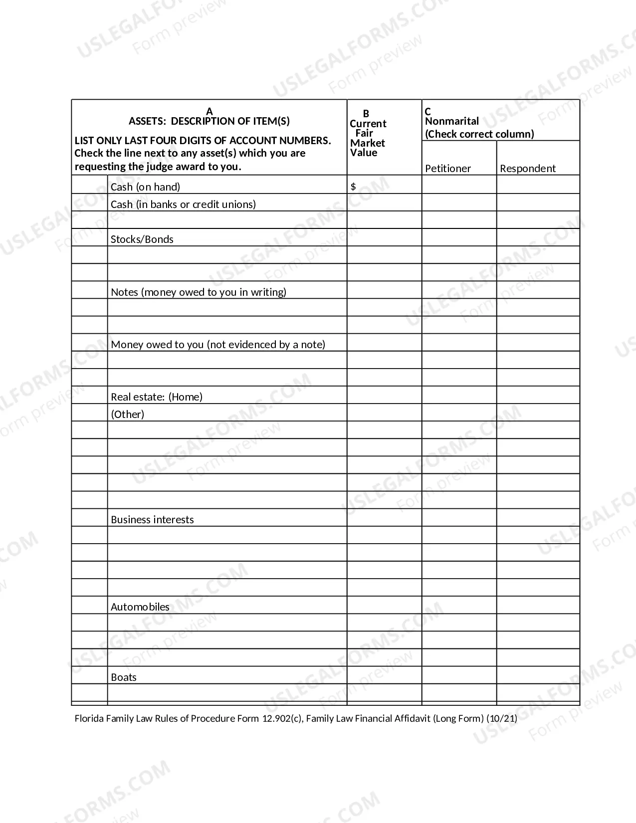 Preview Family Law Financial Affidavit