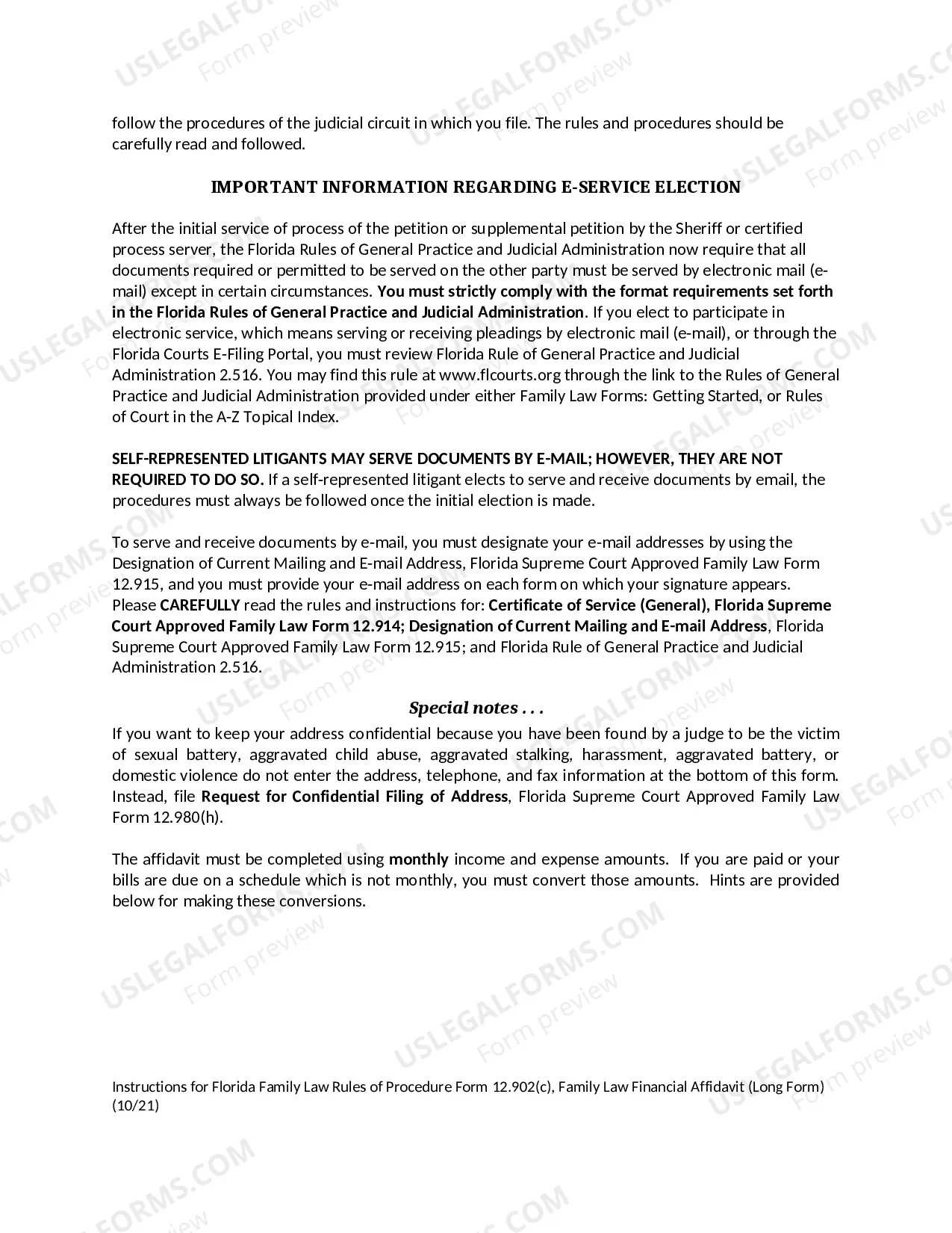 Preview Family Law Financial Affidavit