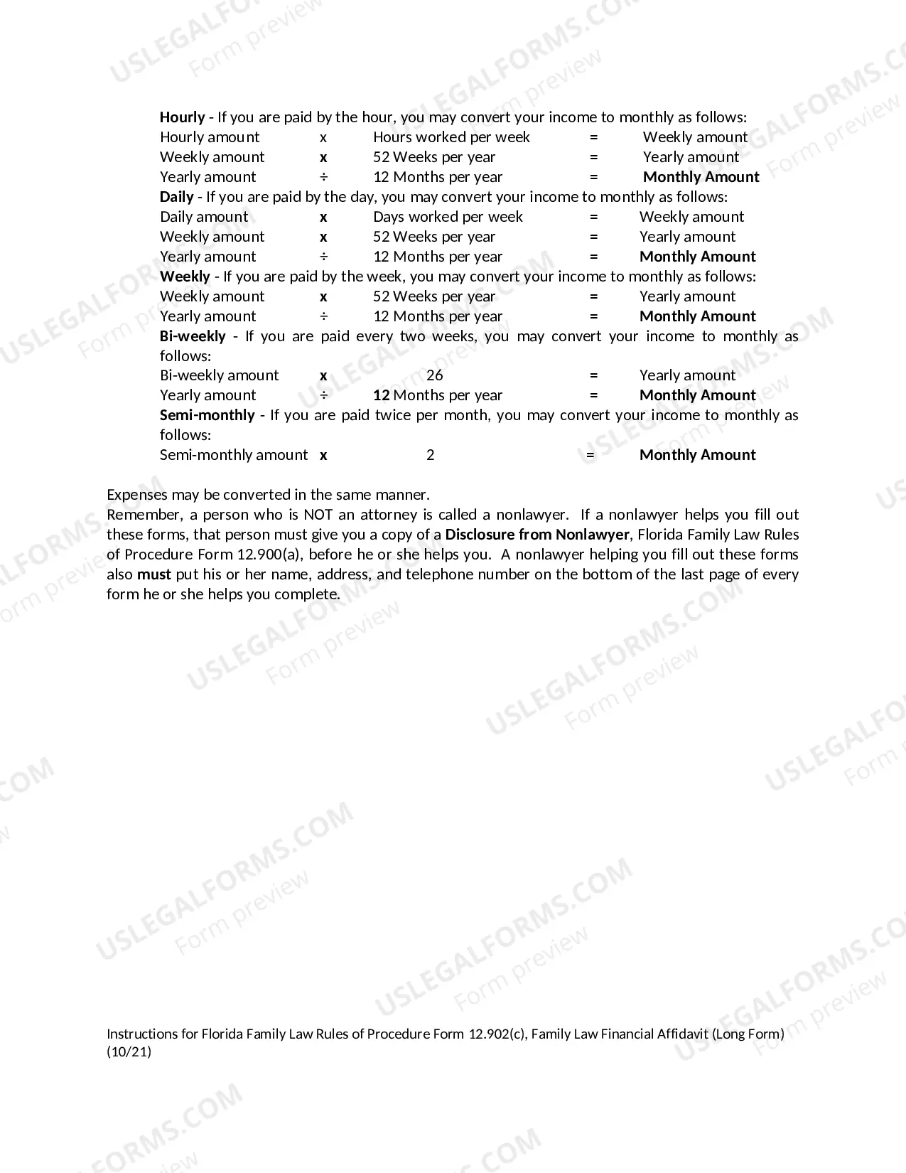 Preview Family Law Financial Affidavit