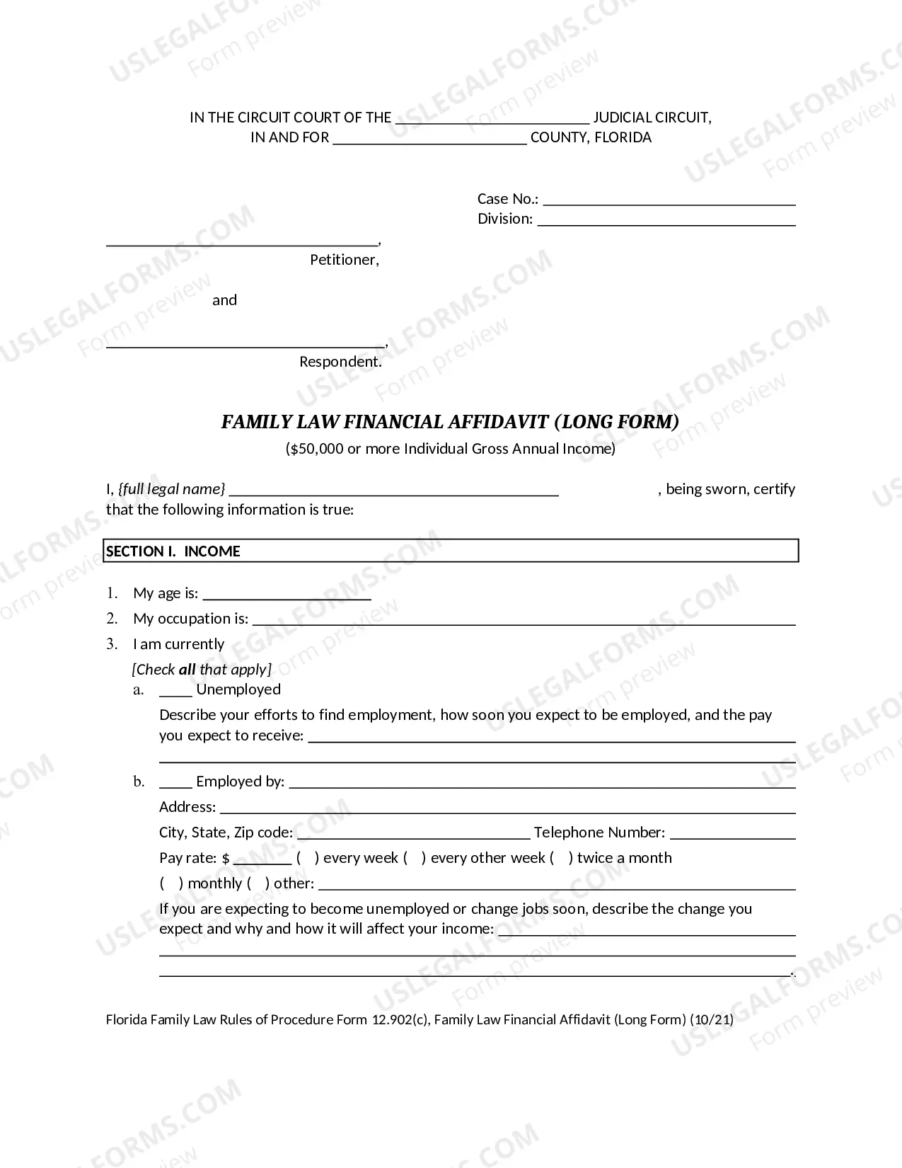 Preview Family Law Financial Affidavit