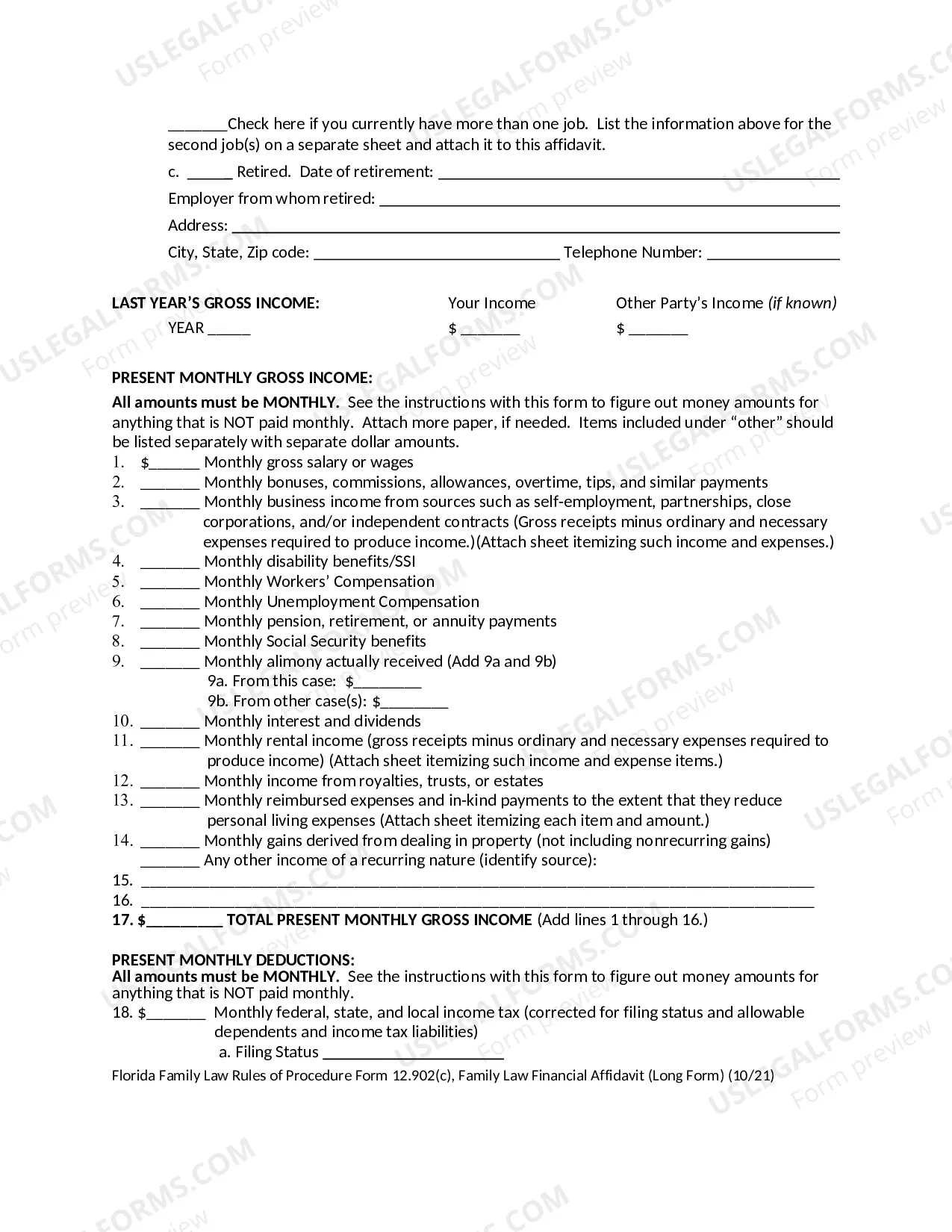 Preview Family Law Financial Affidavit