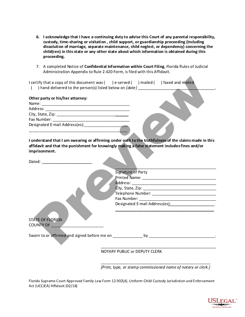 page 6 Uniform Child Custody Jurisdiction and Enforcement - UCCJEA - Affidavit preview