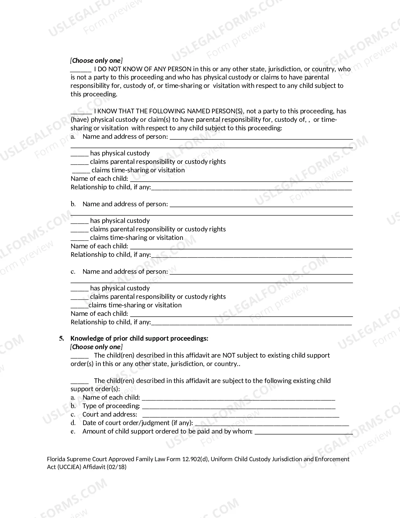 Preview Uniform Child Custody Jurisdiction and Enforcement - UCCJEA - Affidavit