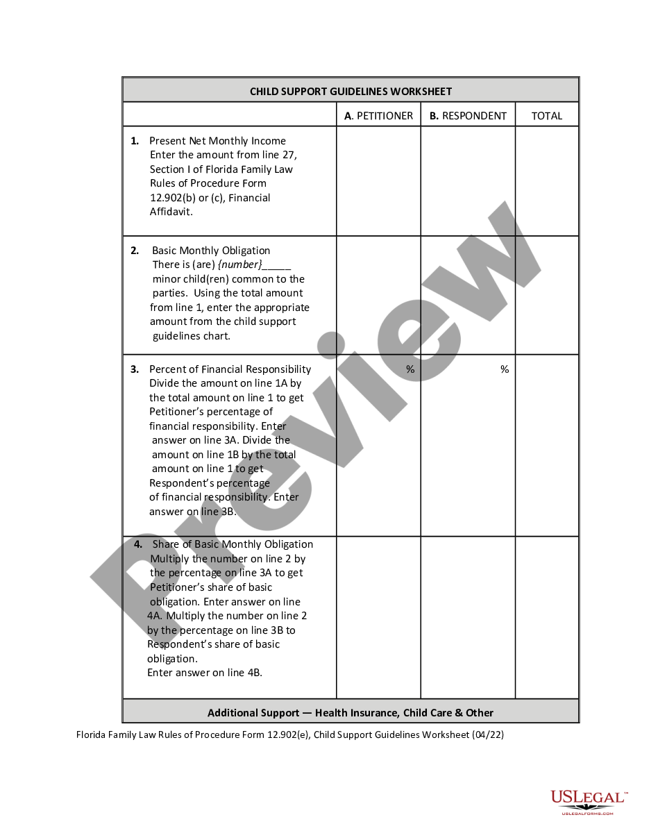 page 9 Child Support Guidelines Worksheet preview