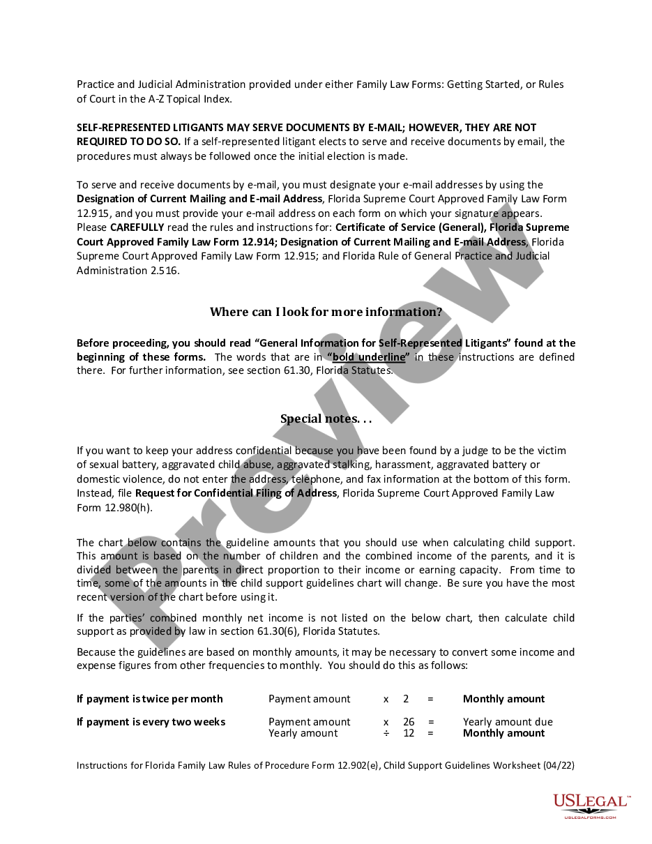page 1 Child Support Guidelines Worksheet preview