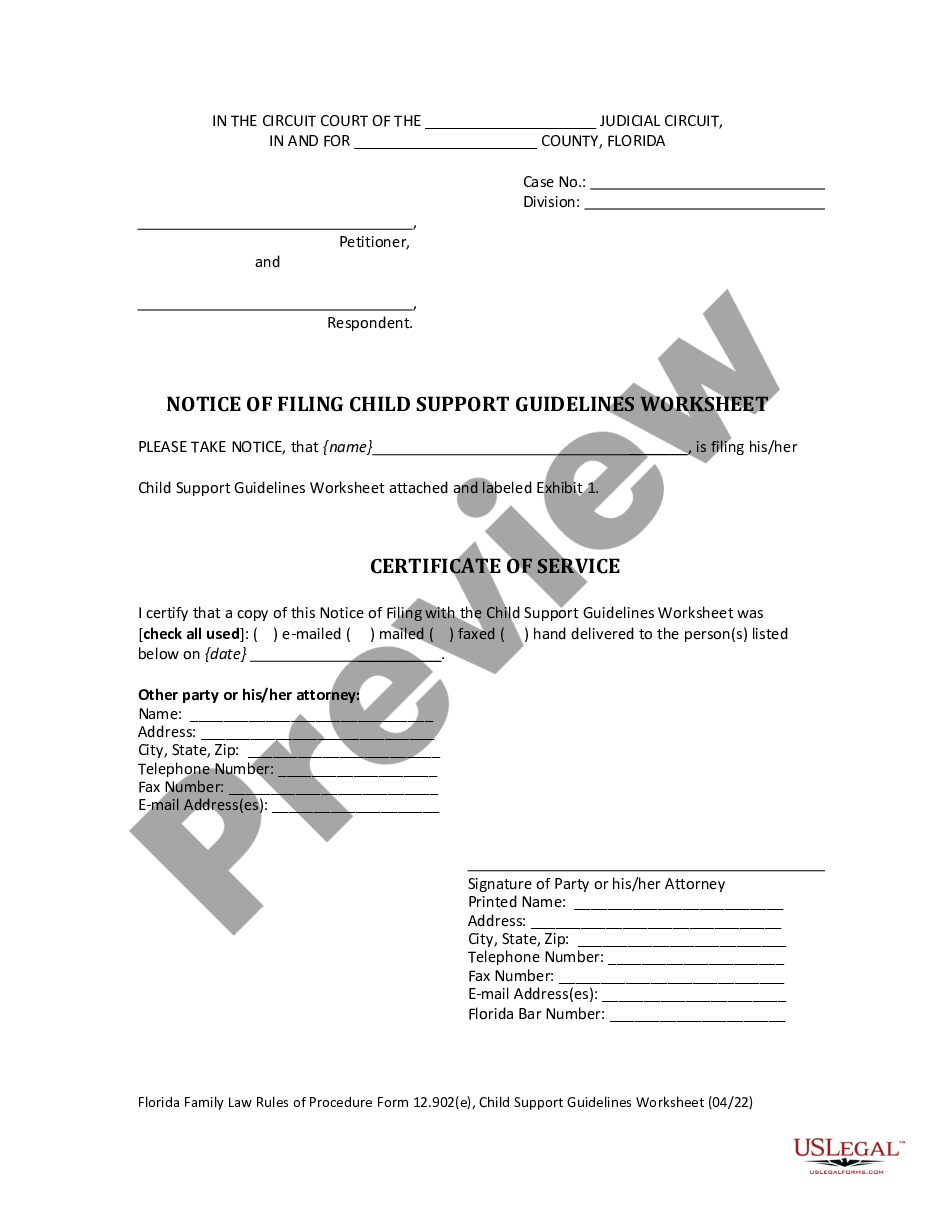 form Child Support Guidelines Worksheet preview