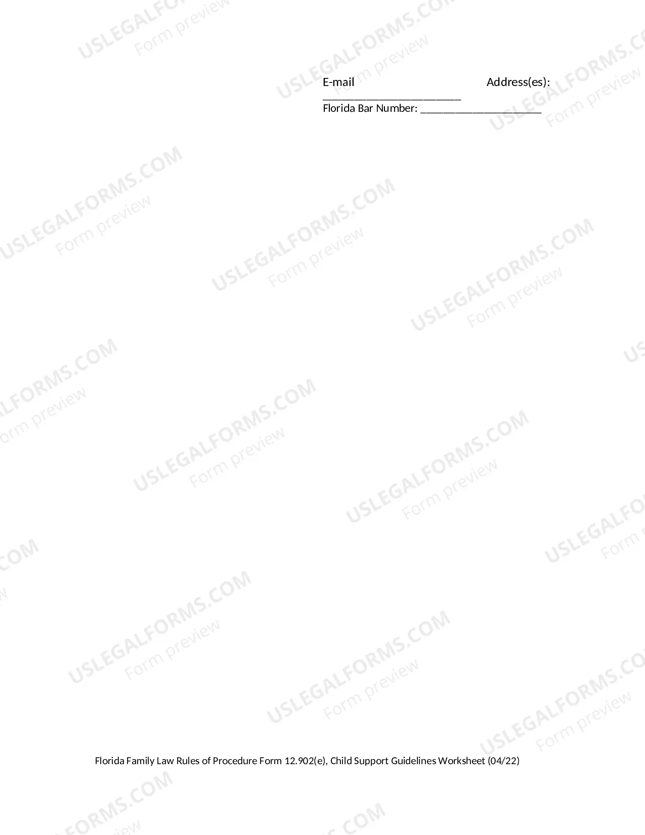 Preview Child Support Guidelines Worksheet