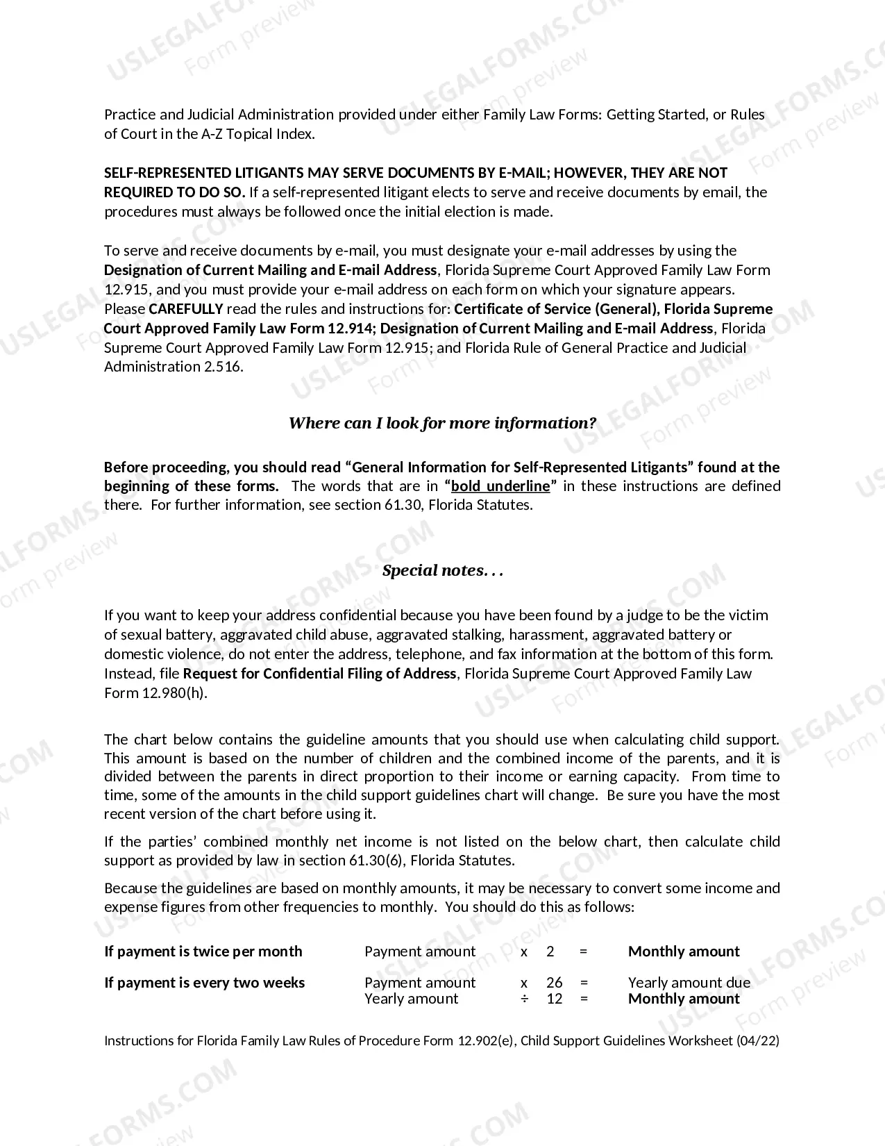 Preview Child Support Guidelines Worksheet