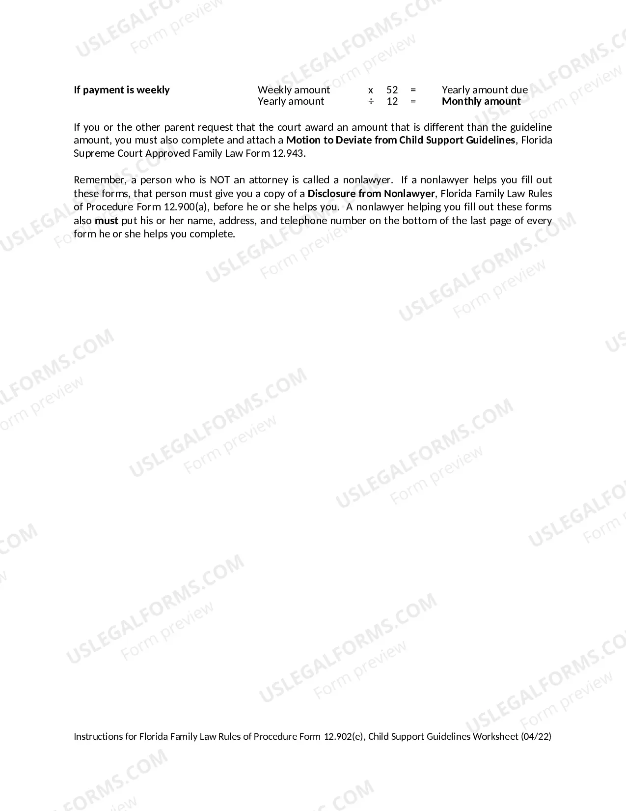 Preview Child Support Guidelines Worksheet
