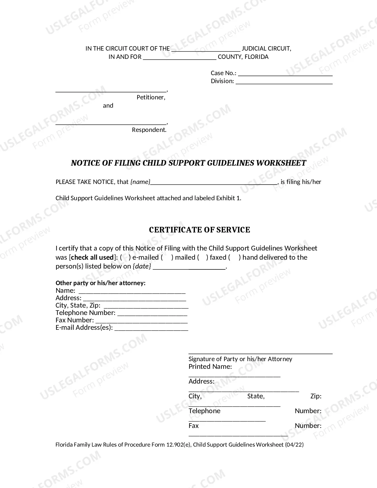 Preview Child Support Guidelines Worksheet