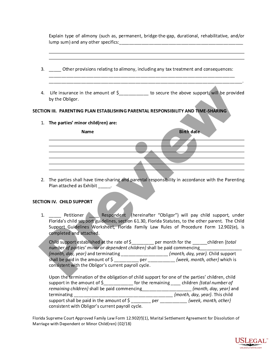 page 9 Marital Settlement Agreement for Dissolution of Marriage with Dependent or Minor Children preview