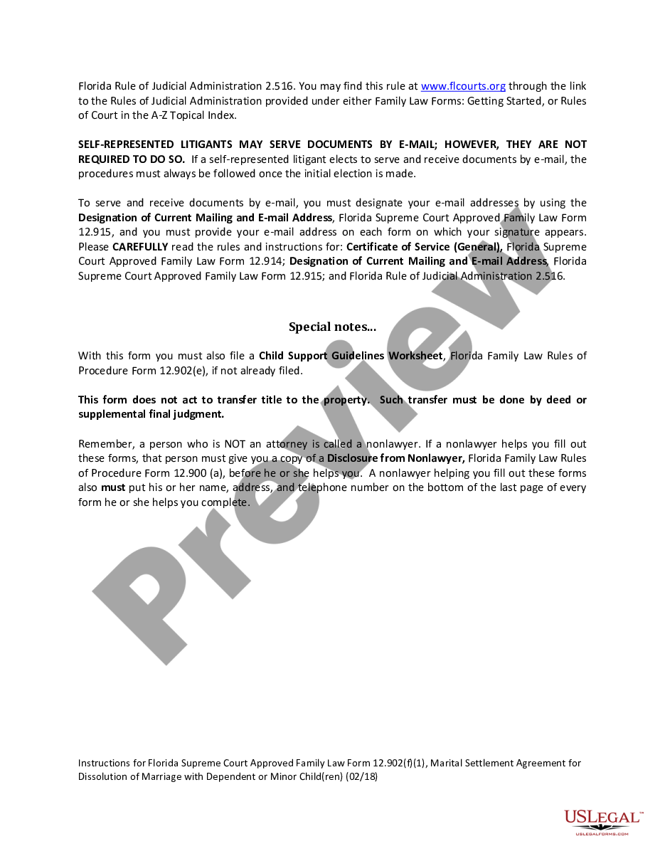 page 1 Marital Settlement Agreement for Dissolution of Marriage with Dependent or Minor Children preview