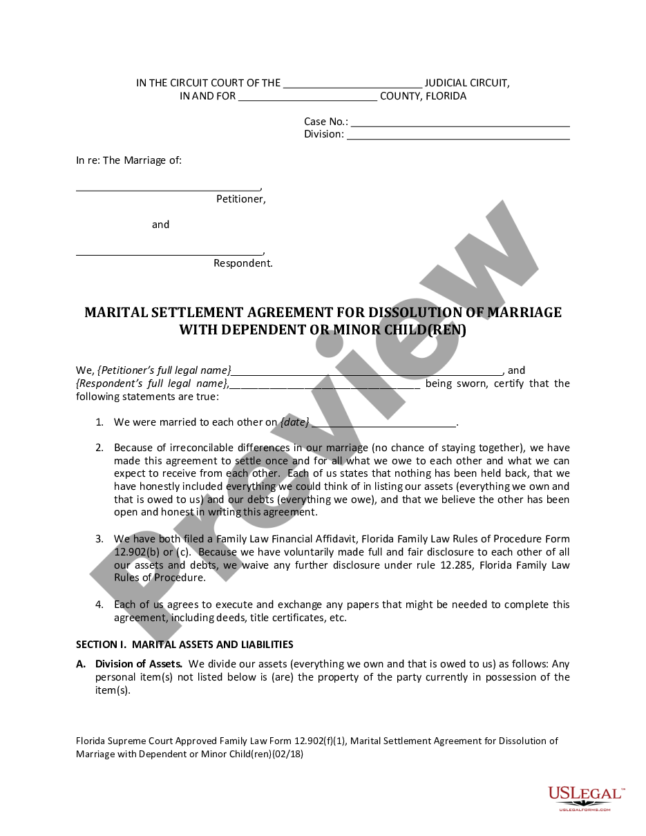 page 2 Marital Settlement Agreement for Dissolution of Marriage with Dependent or Minor Children preview