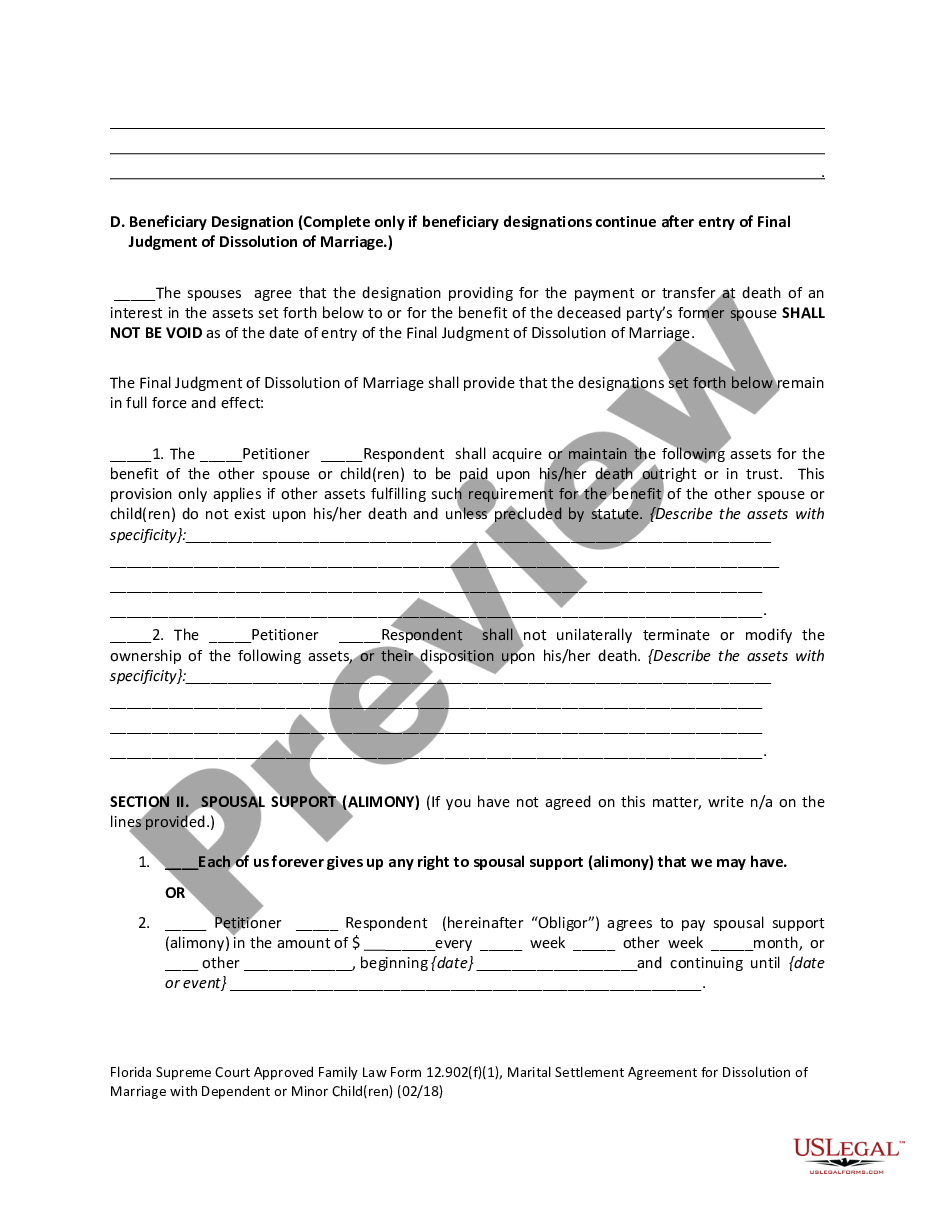 page 8 Marital Settlement Agreement for Dissolution of Marriage with Dependent or Minor Children preview