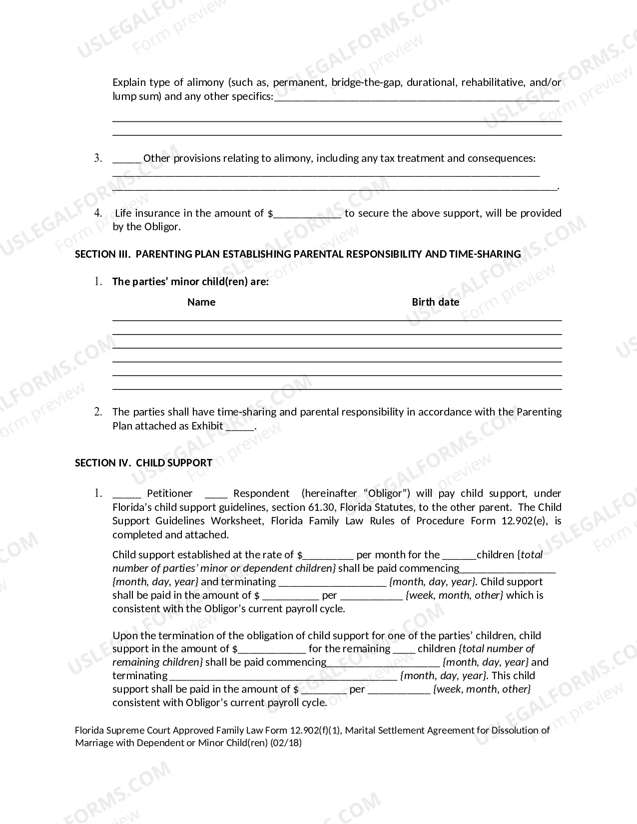 Preview Marital Settlement Agreement for Dissolution of Marriage with Dependent or Minor Children