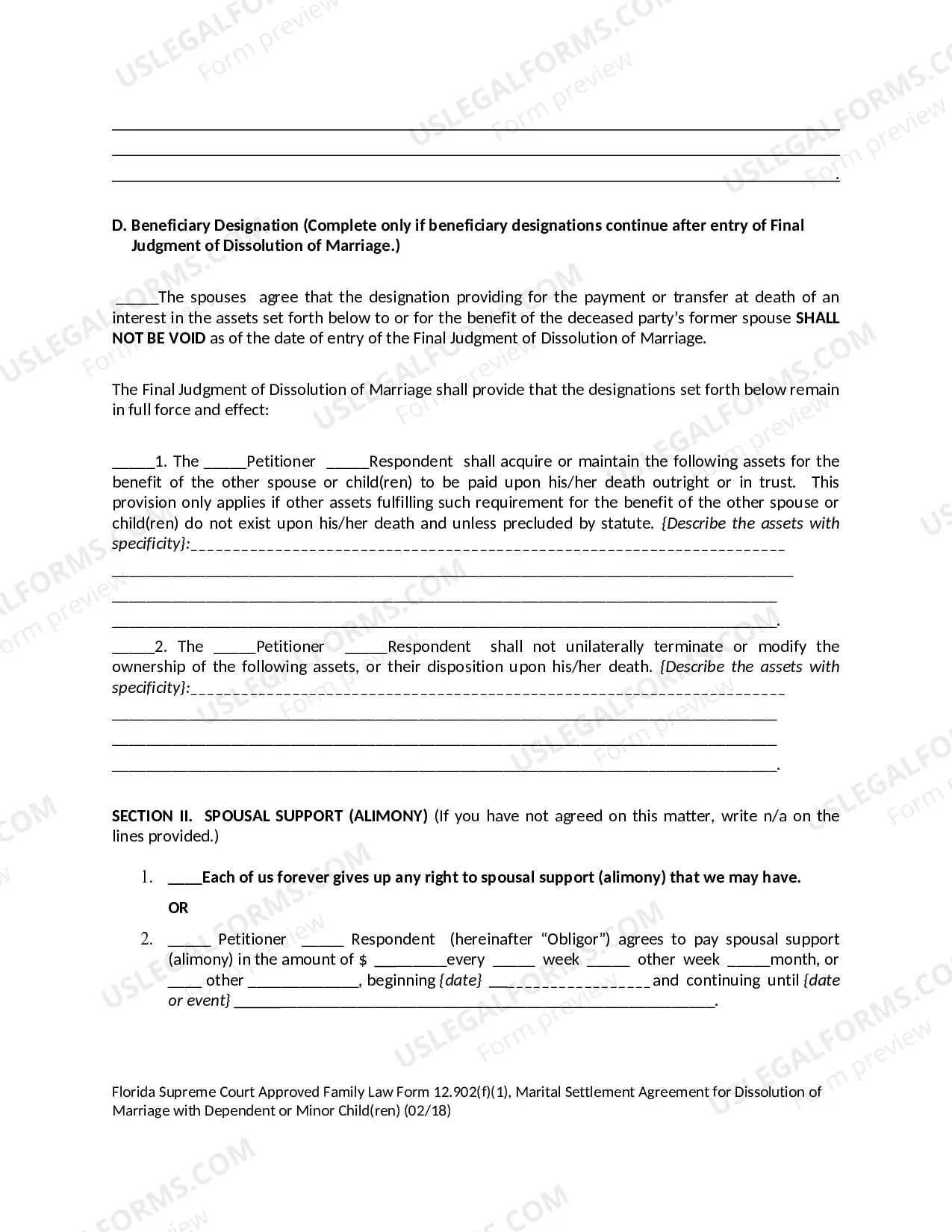 Preview Marital Settlement Agreement for Dissolution of Marriage with Dependent or Minor Children