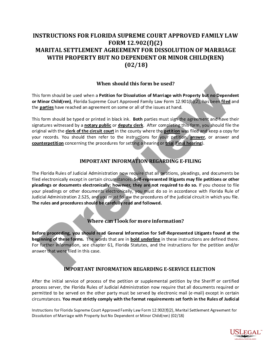 page 0 Marital Settlement Agreement for Dissolution of Marriage with Property but No Dependent or Minor Children preview