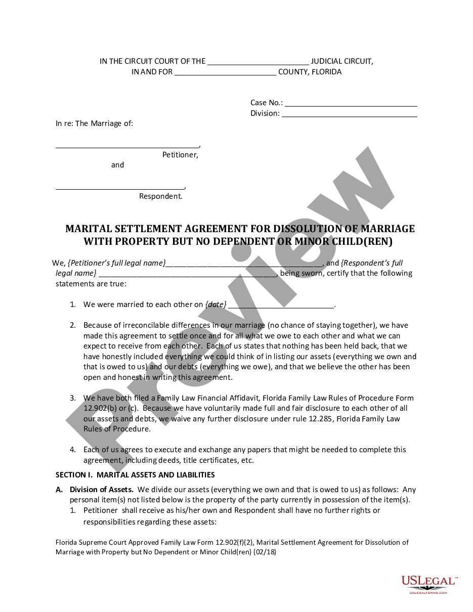 page 2 Marital Settlement Agreement for Dissolution of Marriage with Property but No Dependent or Minor Children preview