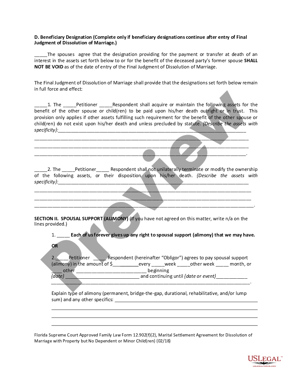 page 8 Marital Settlement Agreement for Dissolution of Marriage with Property but No Dependent or Minor Children preview