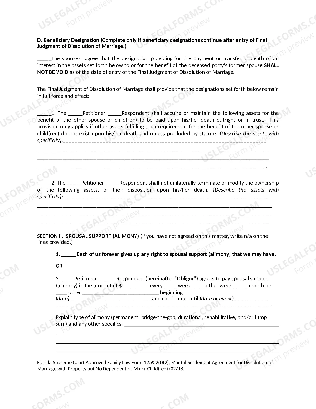 Preview Marital Settlement Agreement for Dissolution of Marriage with Property but No Dependent or Minor Children