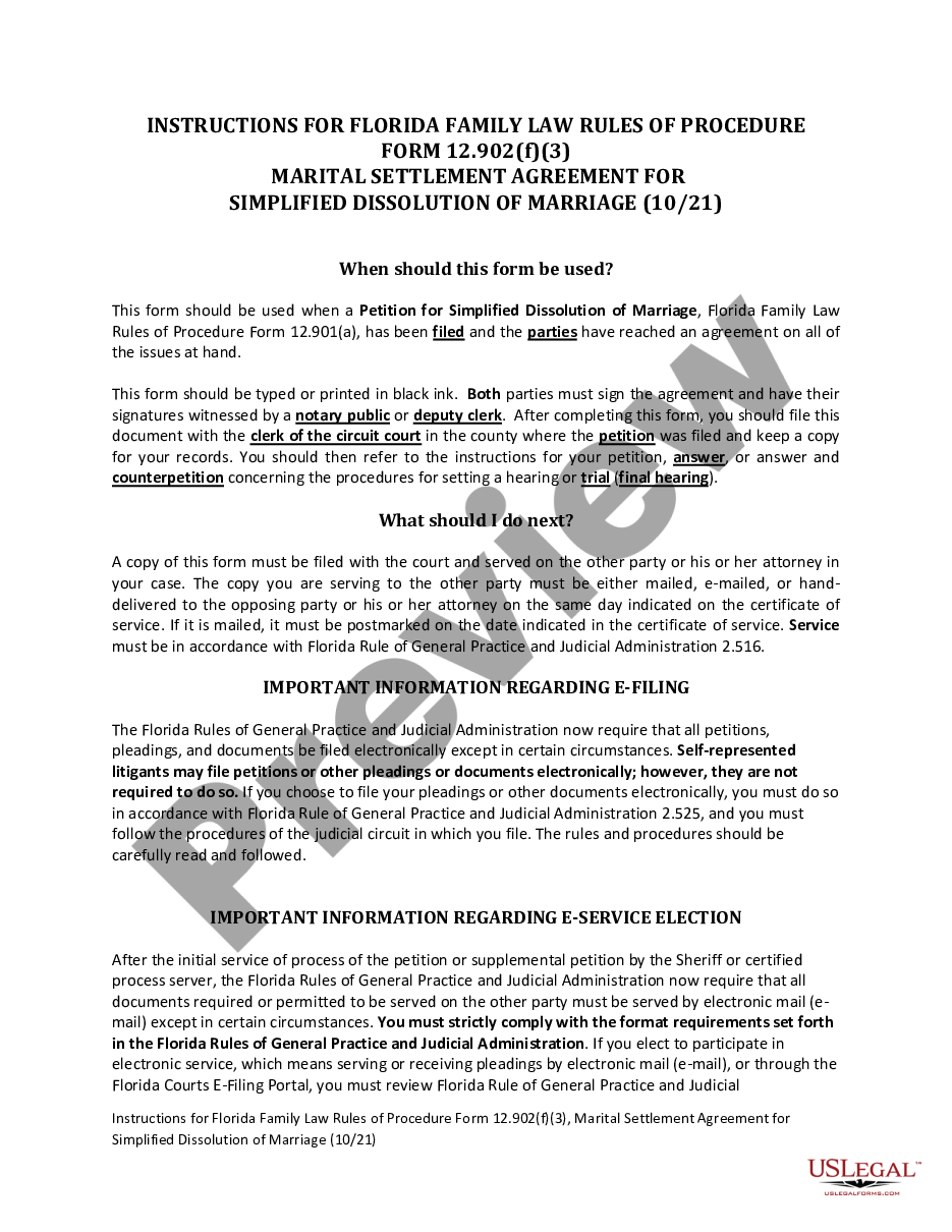 page 0 Marital Settlement Agreement for Simplified Dissolution of Marriage preview