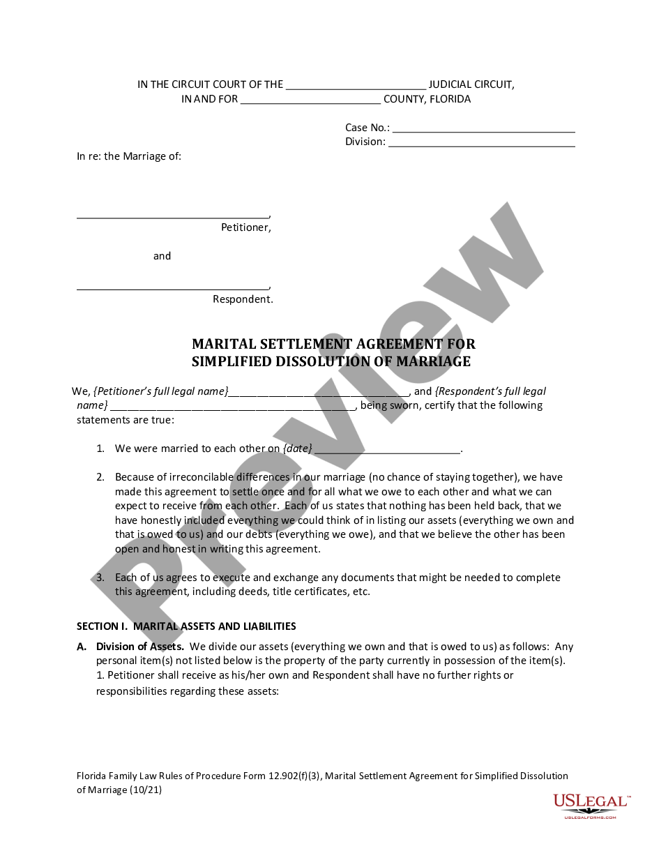 page 2 Marital Settlement Agreement for Simplified Dissolution of Marriage preview