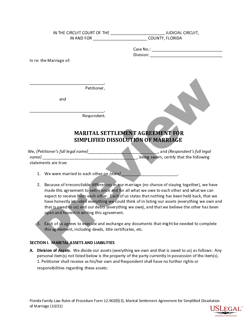 Free Divorce Settlement Agreement Template