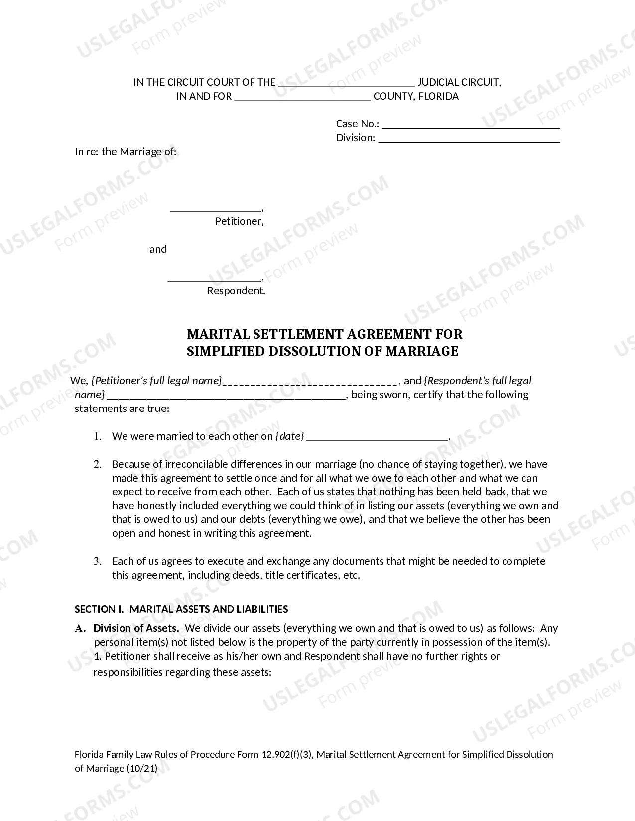 Preview Marital Settlement Agreement for Simplified Dissolution of Marriage