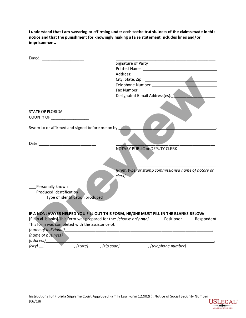 form Notice of Social Security Number preview
