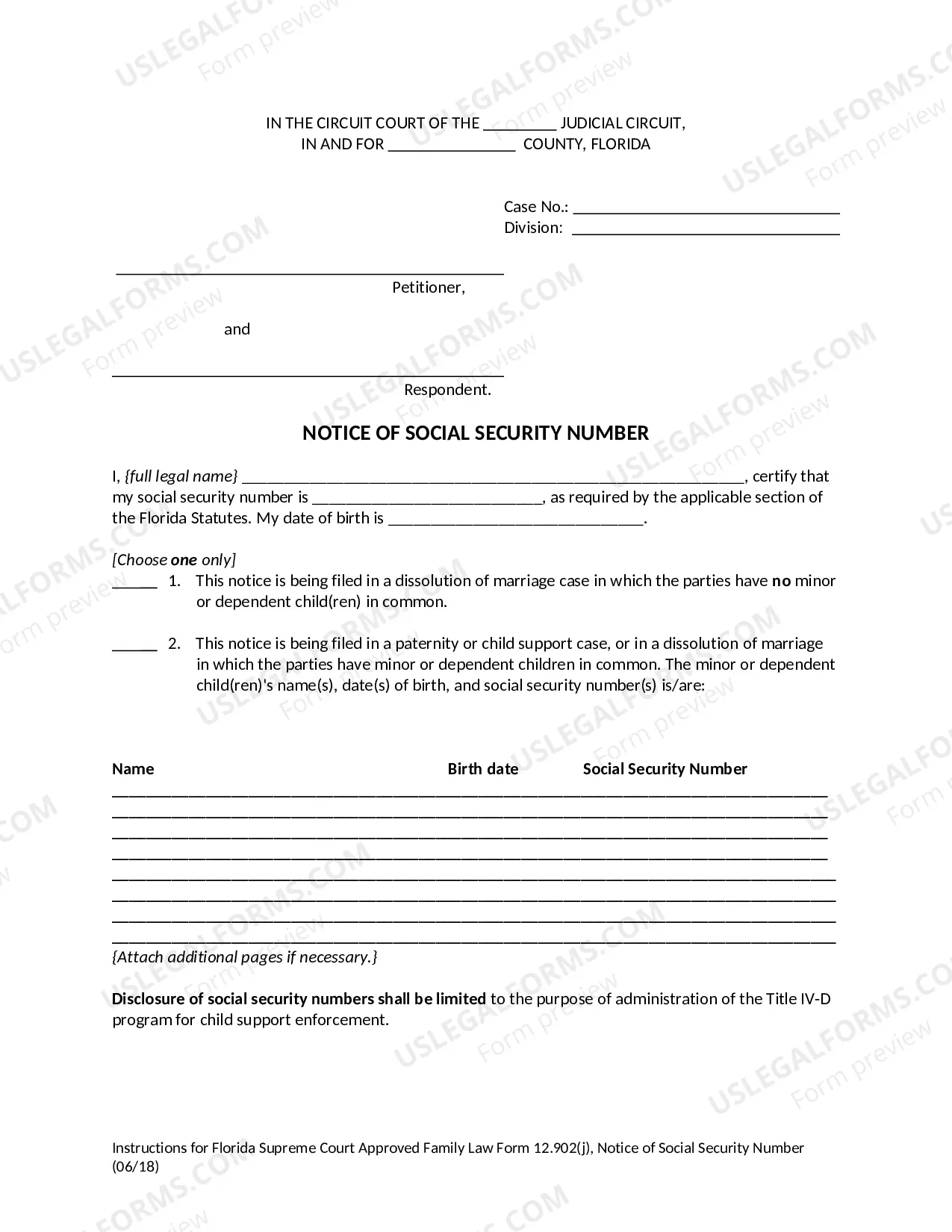 Preview Notice of Social Security Number