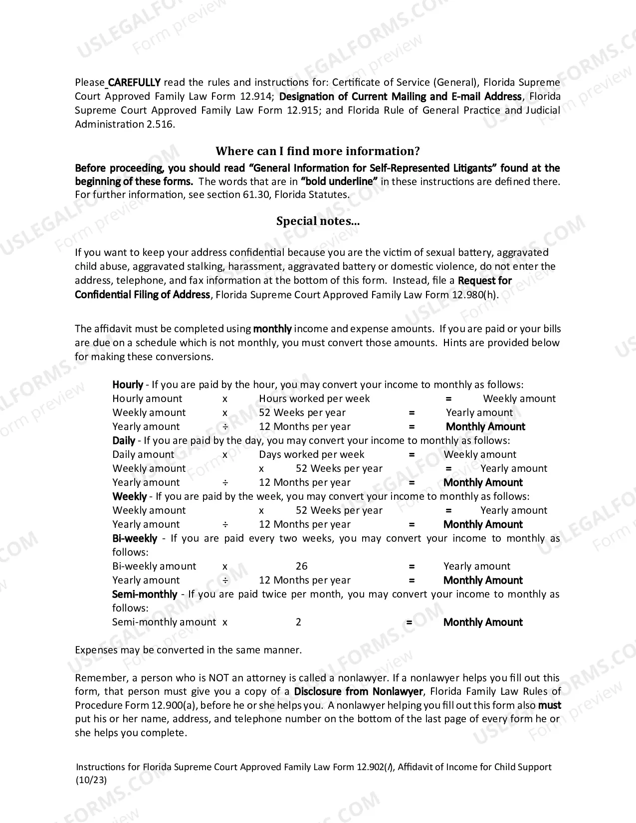 Preview Affidavit of Income for Child Support