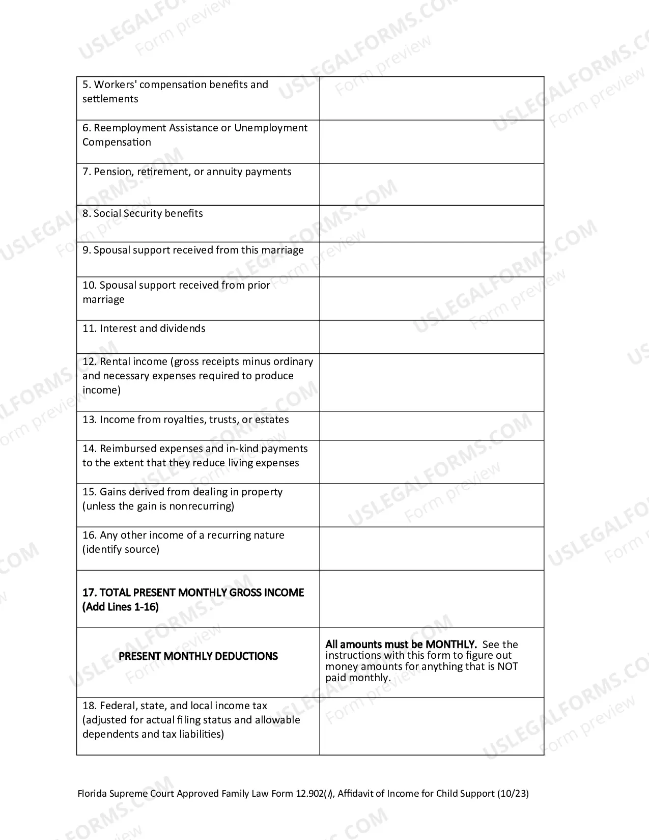 Preview Affidavit of Income for Child Support