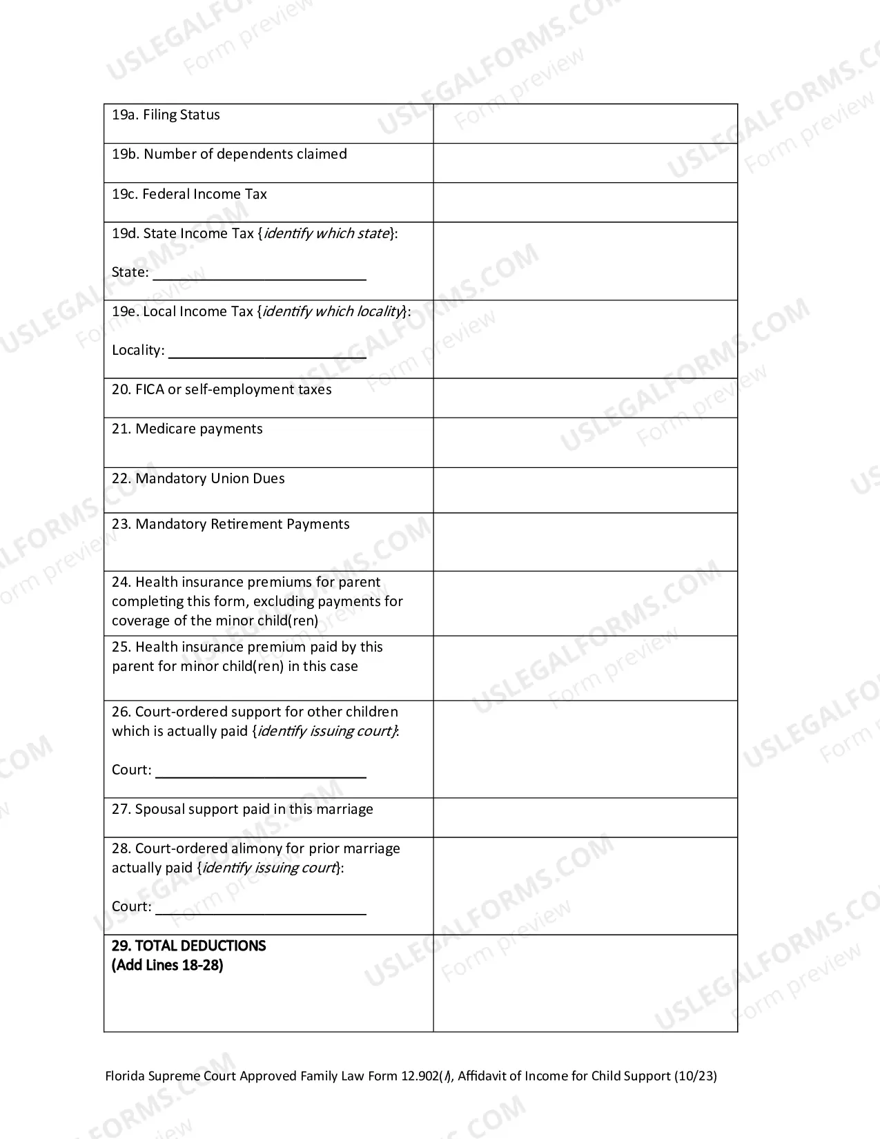 Preview Affidavit of Income for Child Support