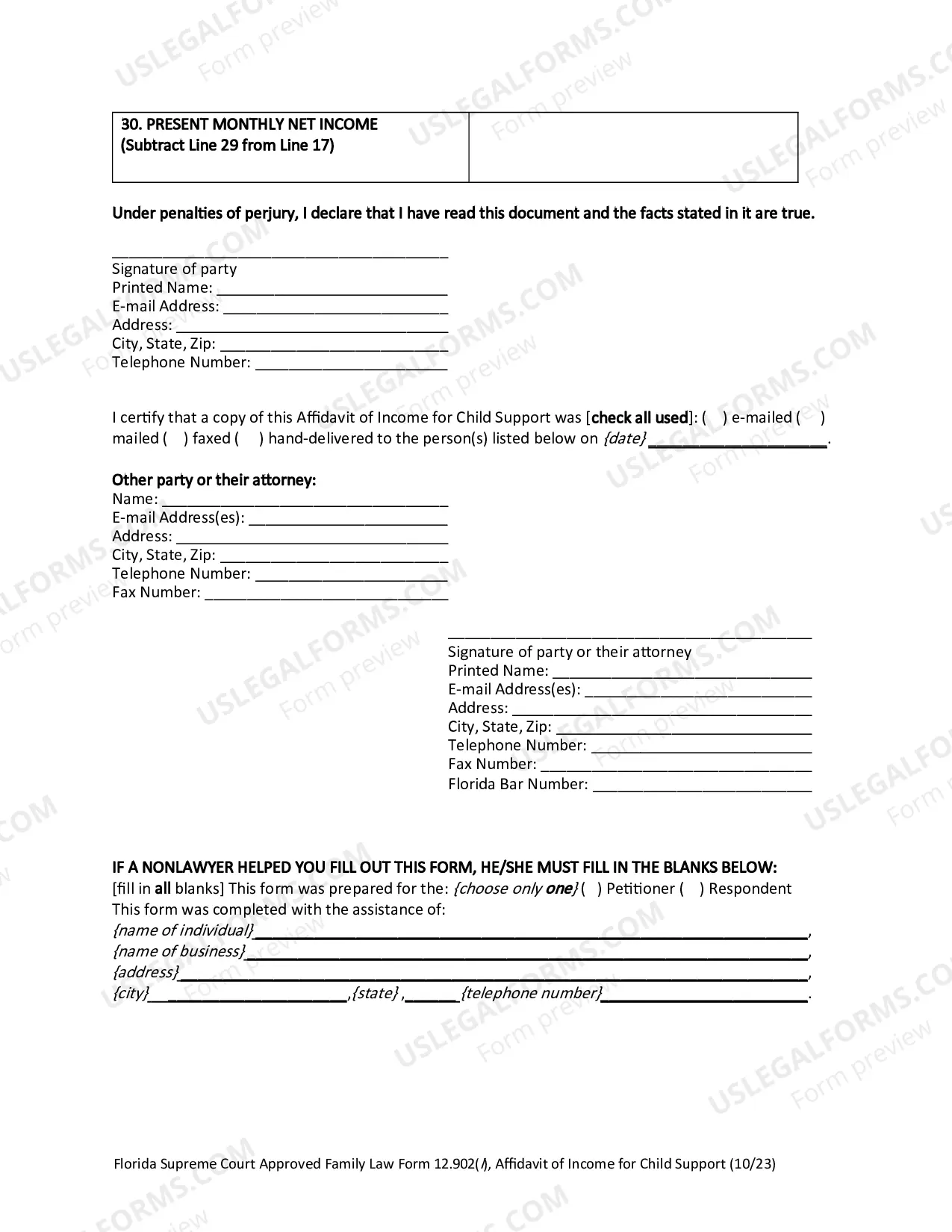Preview Affidavit of Income for Child Support