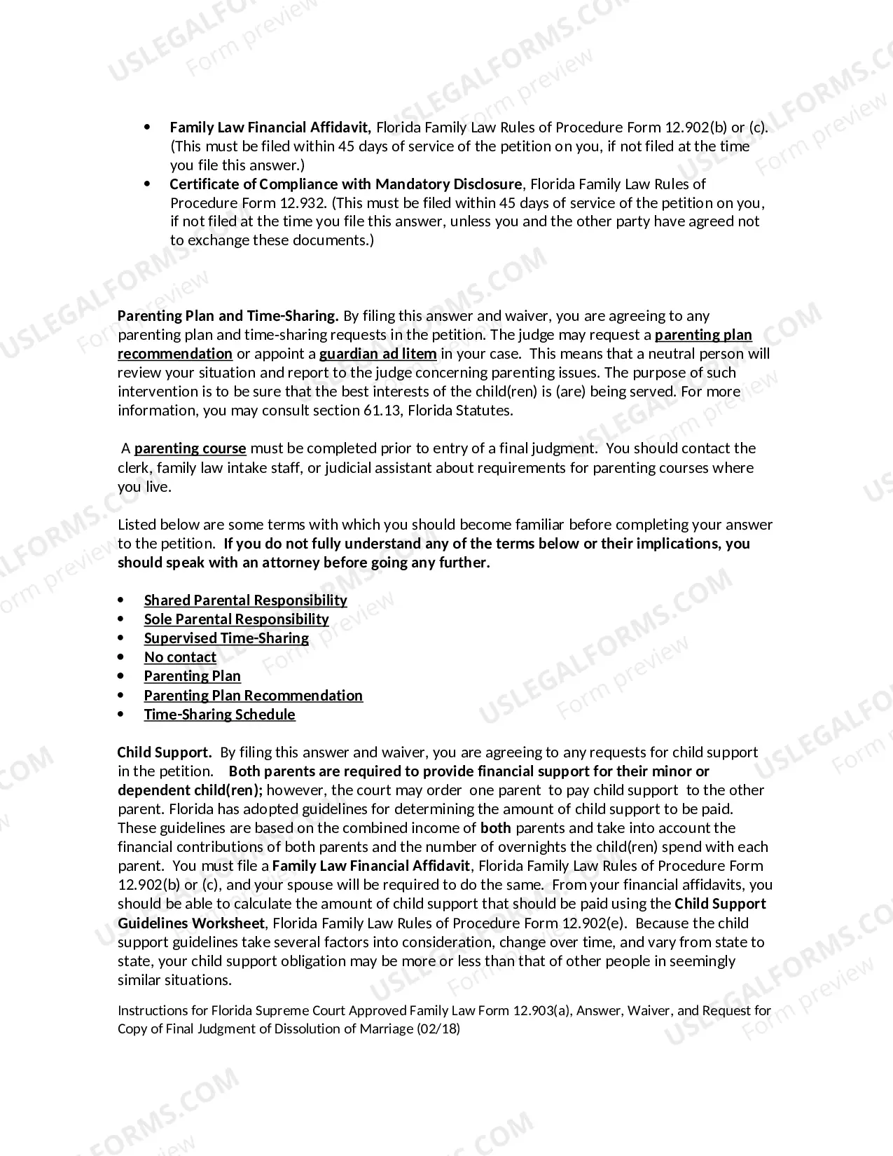 Preview Answer, Waiver, and Request for Copy of Final Judgment of Dissolution of Marriage