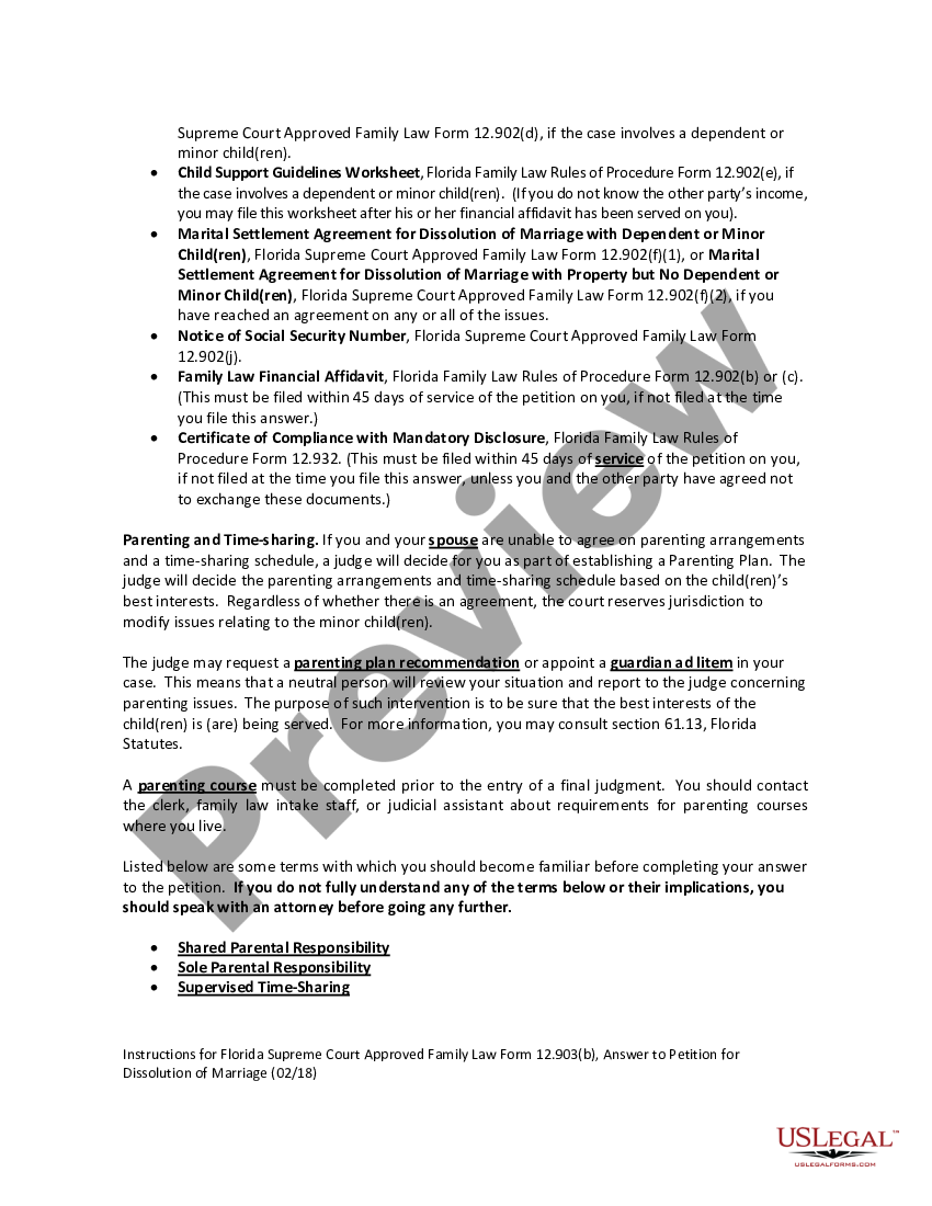 page 2 Answer to Petition for Dissolution of Marriage preview