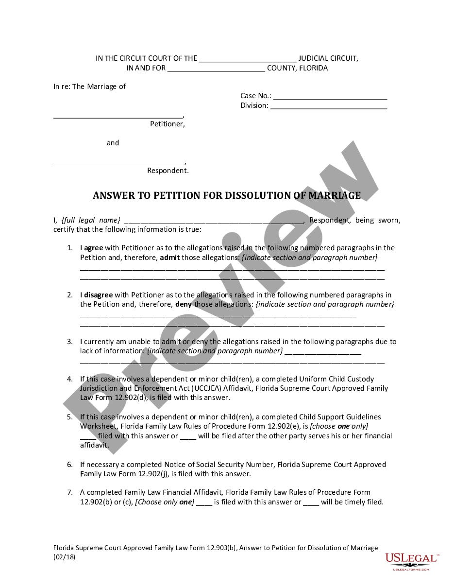 page 5 Answer to Petition for Dissolution of Marriage preview
