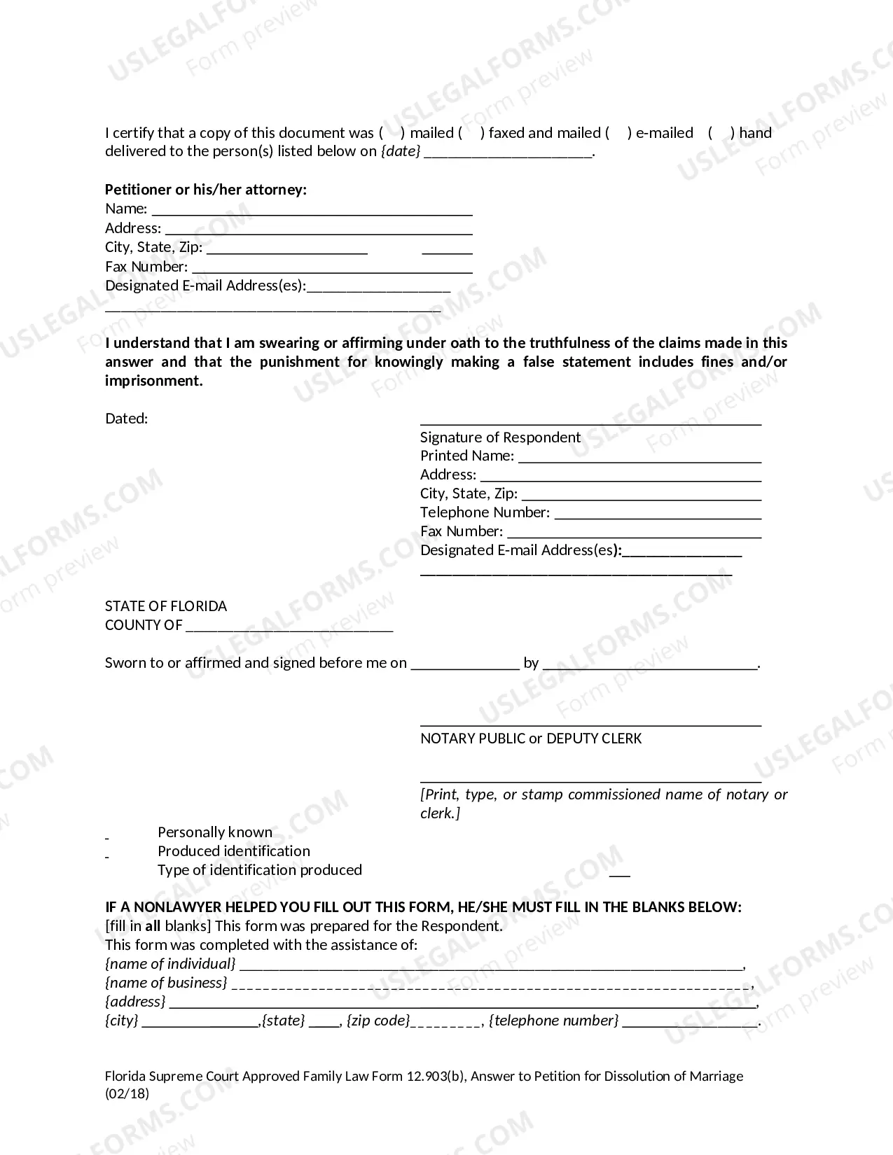 Preview Answer to Petition for Dissolution of Marriage